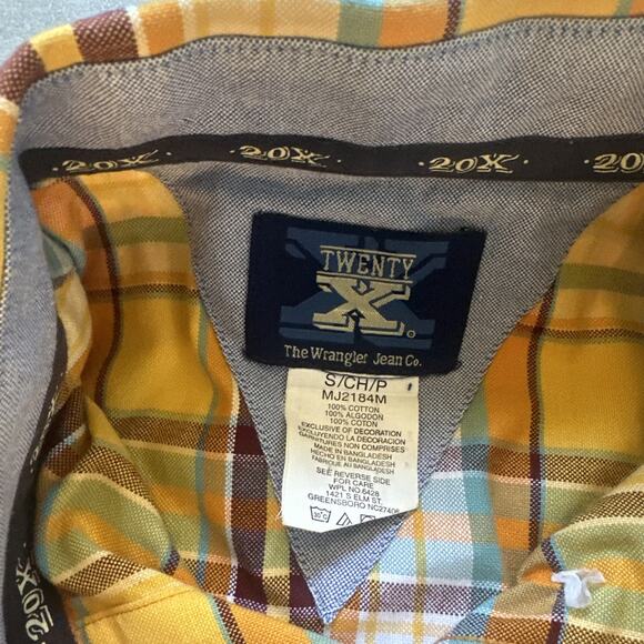 VINTAGE Twenty X 20X Shirt Adult Small Yellow Red Tartan Plaid Button Up - Picture 4 of 5